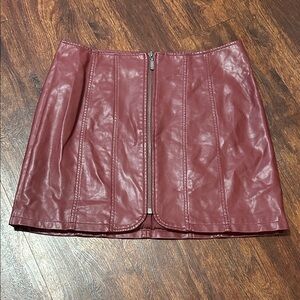 Free People Wine Faux Leather Zip-Front Mini Skirt